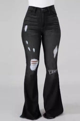 High Waist Ripped Stretch Flare Jeans