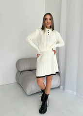 Cable-Knit Buttoned Sweater Dress Set