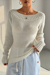 Solid Asymmetric Off-Shoulder Pullover Knit Top