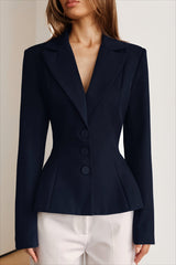 Three Button Sculpted Waist Long Sleeve Tailored Coat