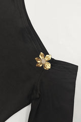 One Shoulder Metal Detail Flared Sleeve Top High Waist Skirt Set