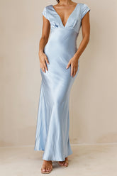 Satin Cap Sleeve Deep V Maxi Dress