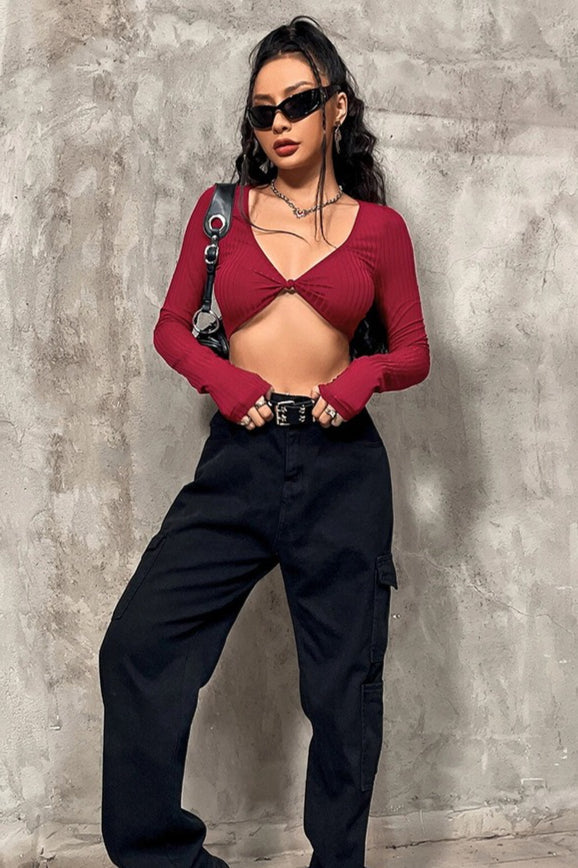 Striped Sexy Cropped Bustier Long Sleeve Tee