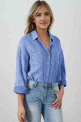 Blouse Textured With Buttons Clothes