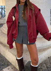 Oversized Red Zipper Jacket