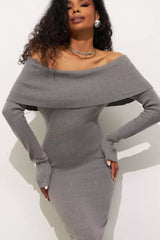 Knit Off Shoulder Sweater Dress
