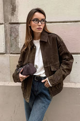 Suede Look Pocket Bomber Jacket