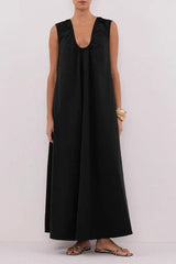 V-Neck Pleated Tank Loose Boho Dress