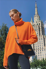 Relaxed Ribbed Turtleneck Knit Sweater