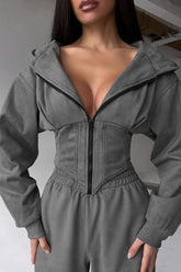 Cropped Zip Hoodie Wide Leg Pants Set