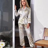JuliaFashion - 2024 Silk Love Print Long Sleeve Pajama Set