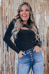 Arm Out In Top Long Metallic Cut Sparkle Black Tops