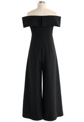 Eternal Sweet Cross Breast Off-Shoulder Jumpsuit In Black