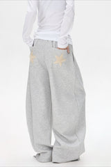 Vintage Star Embroidered Gray Loose Wide Leg Pants