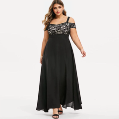JuliaFashion-Cold Shoulder Floral Lace Camis Casual Dress
