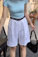 Tortoiseshell Button High Waist Linen Shorts