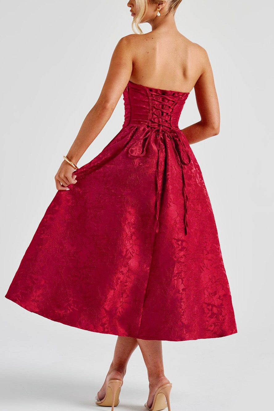 Jacquard Lace-Up Back Party Dress