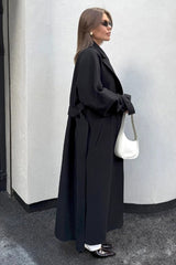 Extra-Long Wool Tie-Waist Loose Overcoat