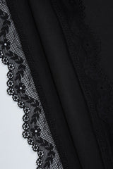 Square Neck Lace Trim Slim Fit Long Sleeve Tee