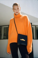 Relaxed Ribbed Turtleneck Knit Sweater
