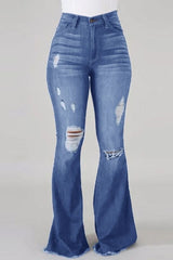 High Waist Ripped Stretch Flare Jeans