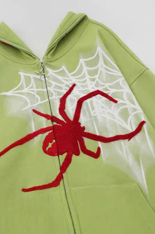 Retro Spider Embroidery Hoodie
