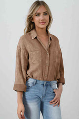 Blouse Textured With Buttons Clothes