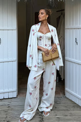 Floral Blazer Cami and Wide Leg Pants Set