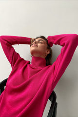 Relaxed Ribbed Turtleneck Knit Sweater
