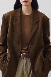 Brown Faux Suede Blazer Coat