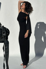 Solid Color Asymmetric Work Dress