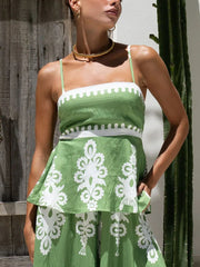 Exquisite Ethnic Floral Contrast Print Tank Top