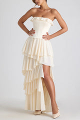 Spliced Ruffled Sling Split Slim Maxi Boho Dress