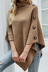 Asymmetric Turtleneck Cape Knit Sweater
