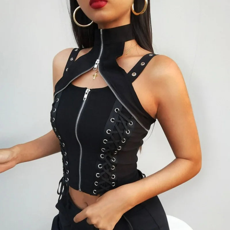 Dark Crop Bandage Rave Streetwear Harajuku Gothic High Waist Sexy Top