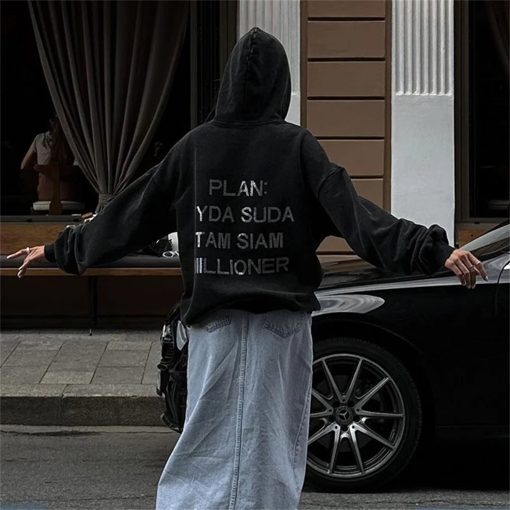 Harajuku Retro Diamonds Distressed Hoodie
