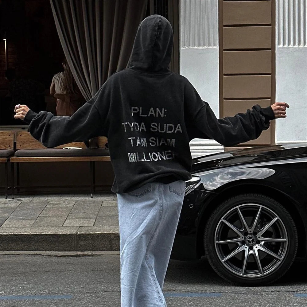 Harajuku Retro Diamonds Distressed Hoodie