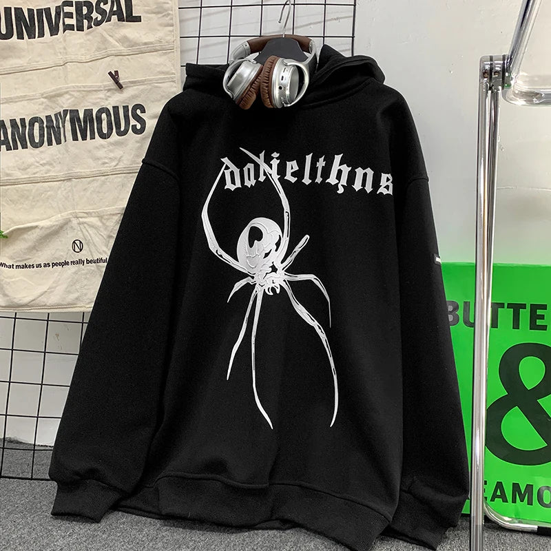 Vintage Hip Hop Stylish Spider Pattern Hoodie