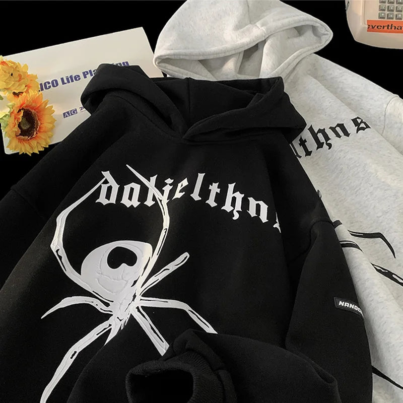 Vintage Hip Hop Stylish Spider Pattern Hoodie