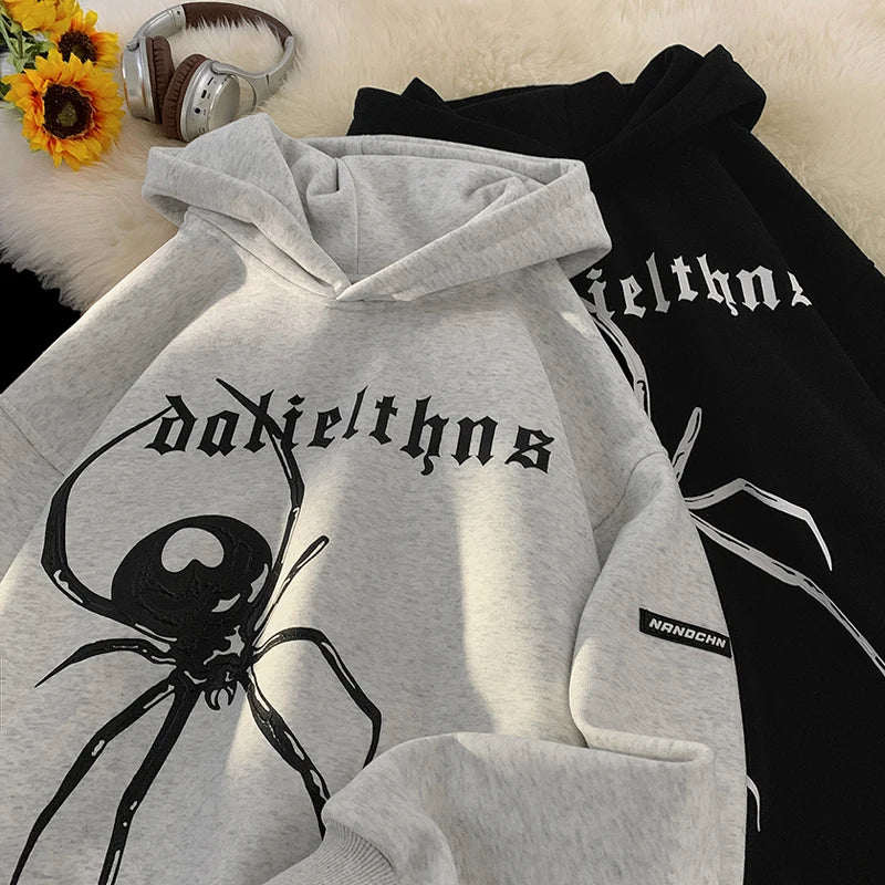 Vintage Hip Hop Stylish Spider Pattern Hoodie