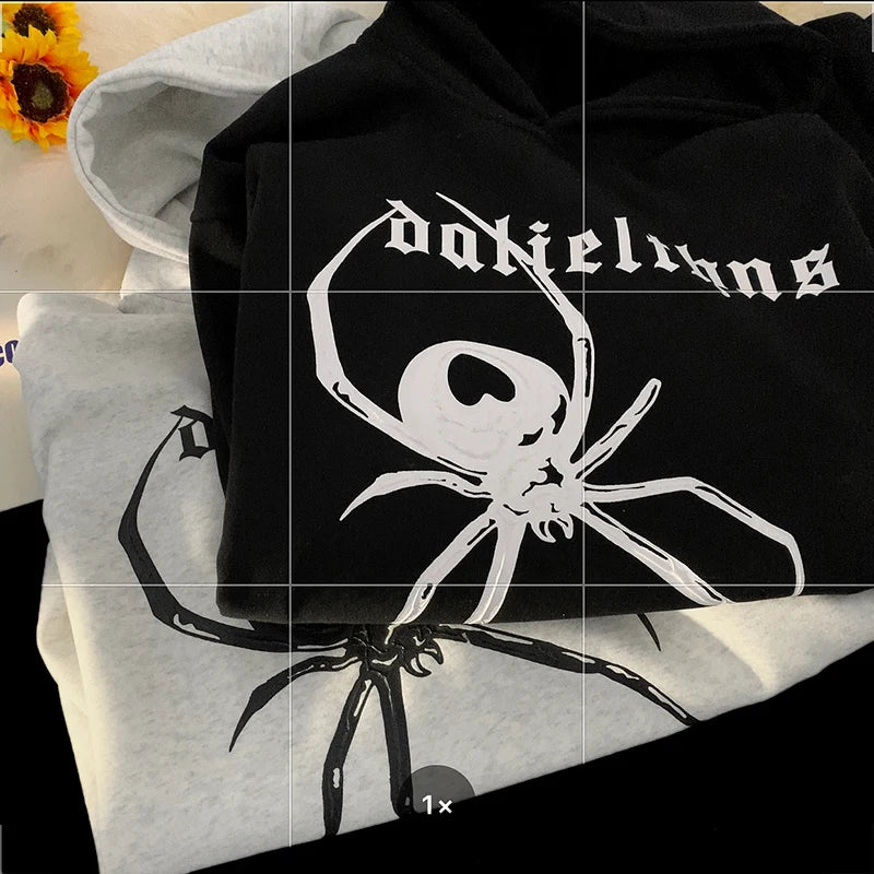 Vintage Hip Hop Stylish Spider Pattern Hoodie