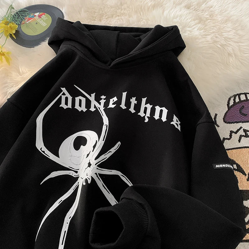 Vintage Hip Hop Stylish Spider Pattern Hoodie