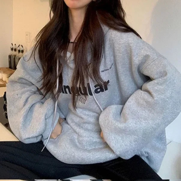 Vintage Fleece Oversized Letter Print Hoodie