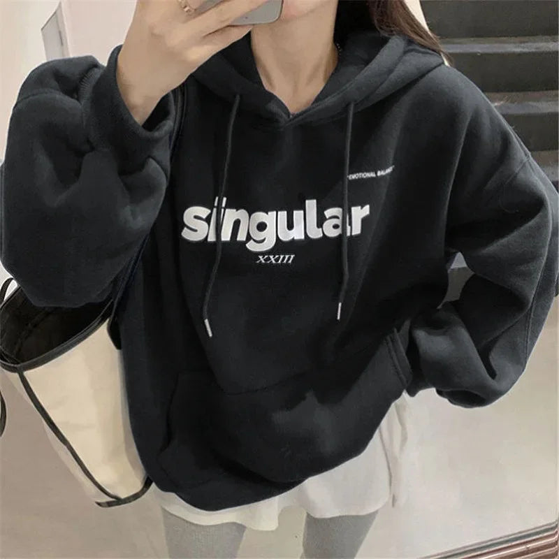 Vintage Fleece Oversized Letter Print Hoodie