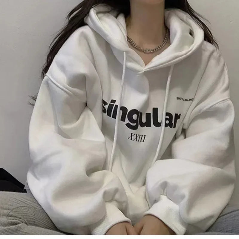 Vintage Fleece Oversized Letter Print Hoodie