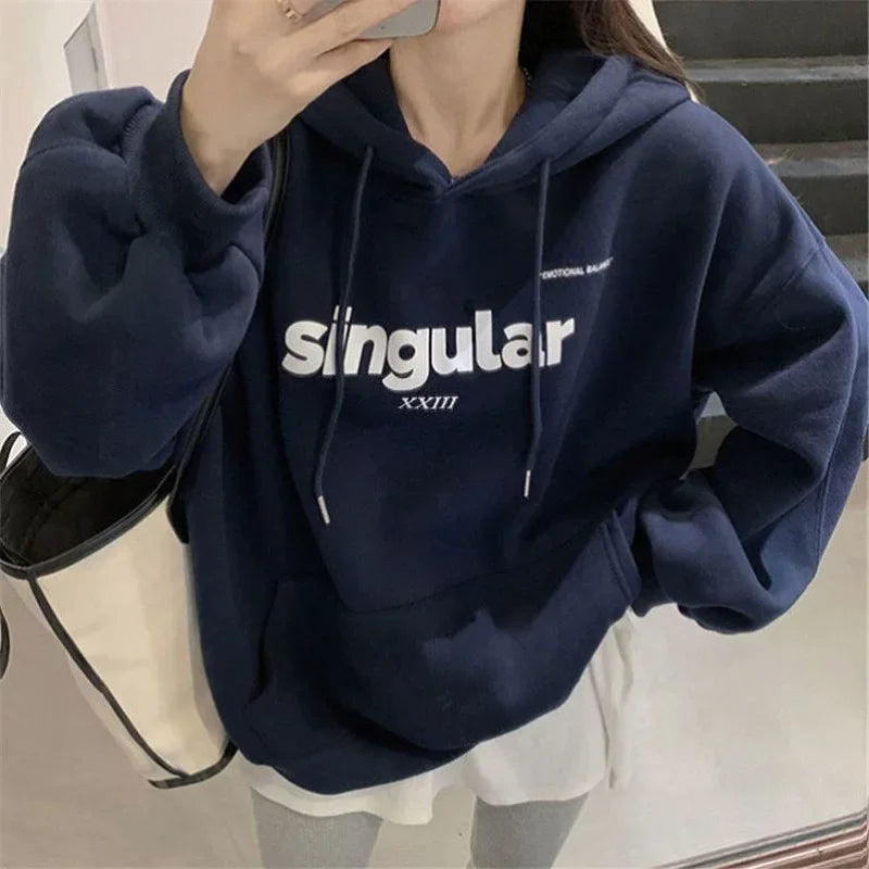 Vintage Fleece Oversized Letter Print Hoodie
