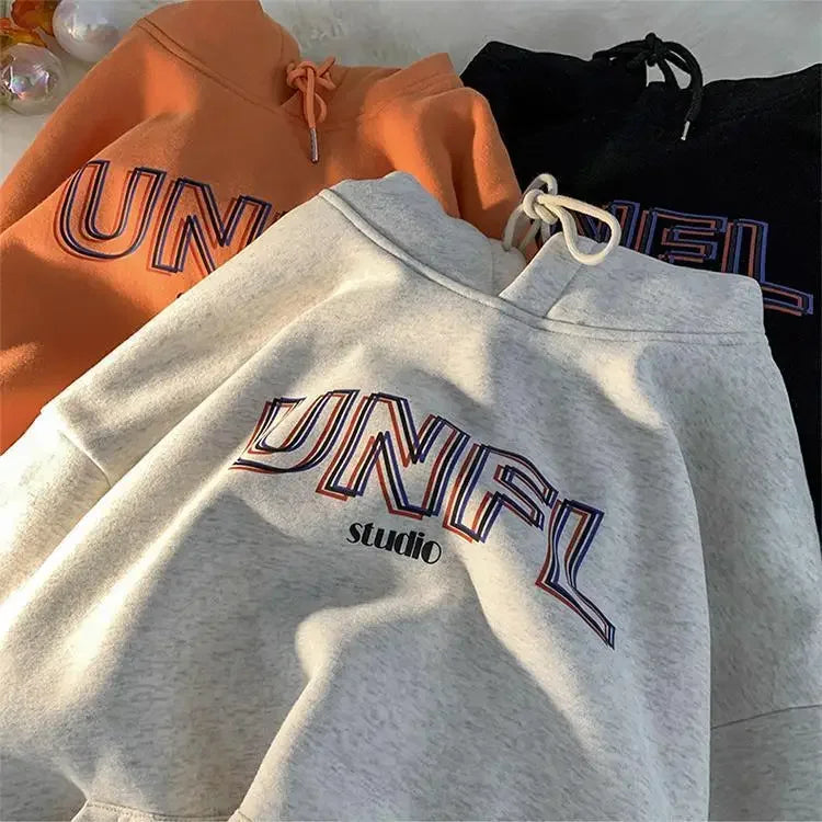 Thickened Vintage Casual Orange Long Sleeve Hoodie