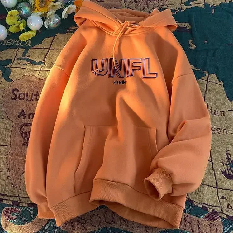 Thickened Vintage Casual Orange Long Sleeve Hoodie