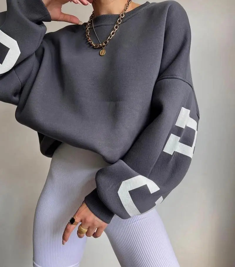 Autumn Leisure Women's Long-sleeved Crew-neck Printed Oversized Hoody