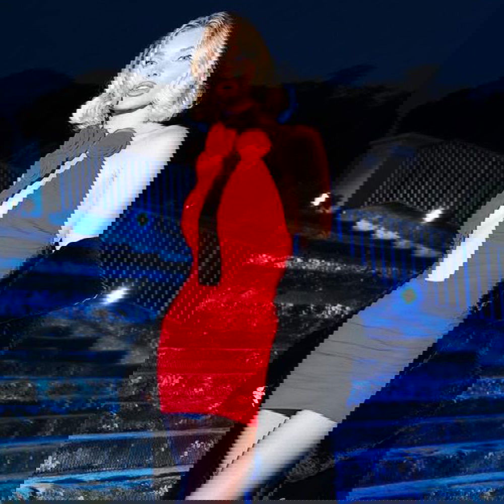 Red Hollow Out Cutout Three Dimensional Floral Pleated Mesh Strapless Dress Backless Dress